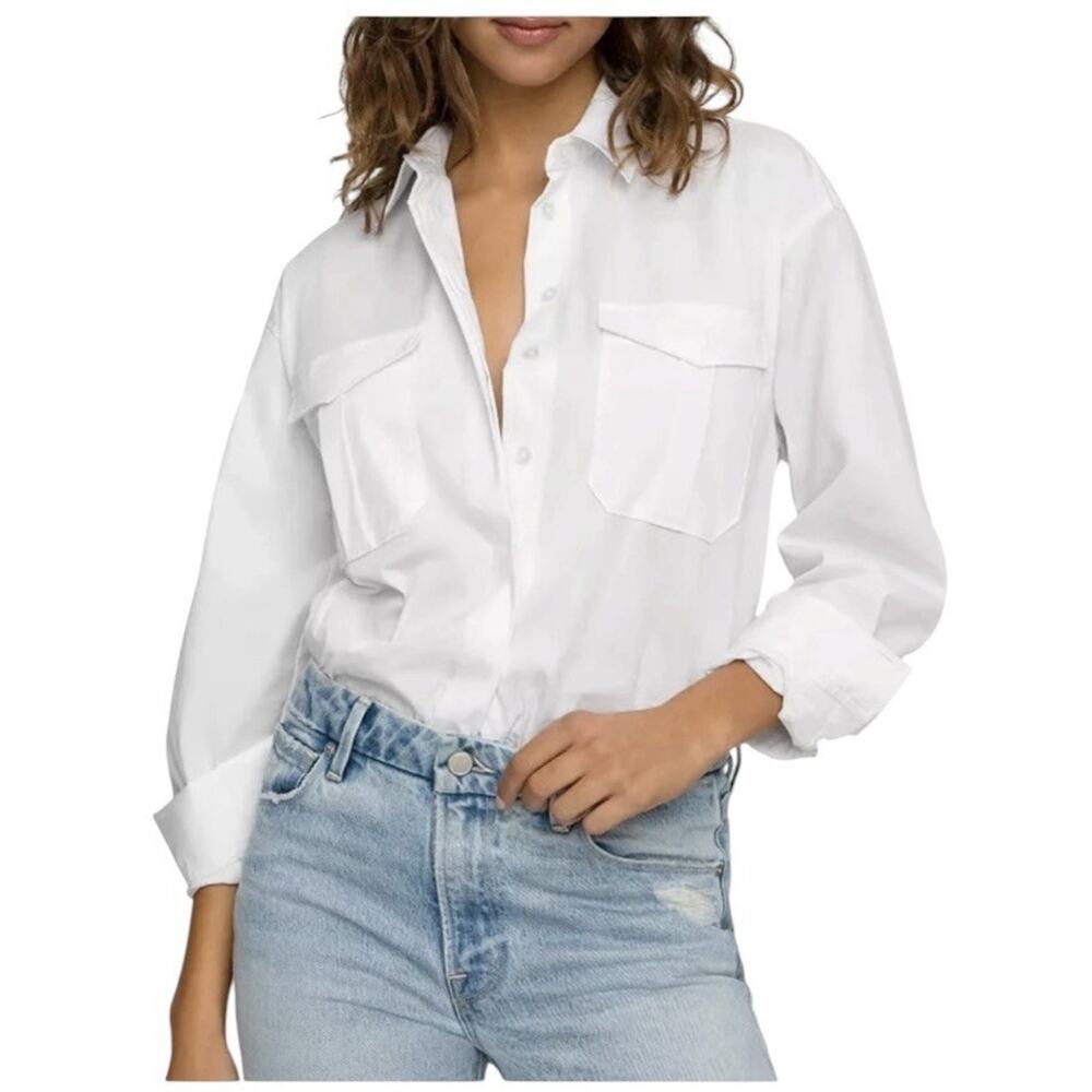 Good American The Good Shirt White Button Down Shirt Long Sleeve Collared 0 NWT